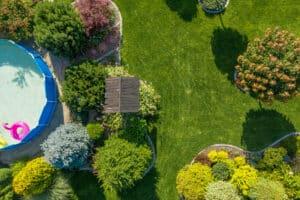 Aerial view of a residential lawn